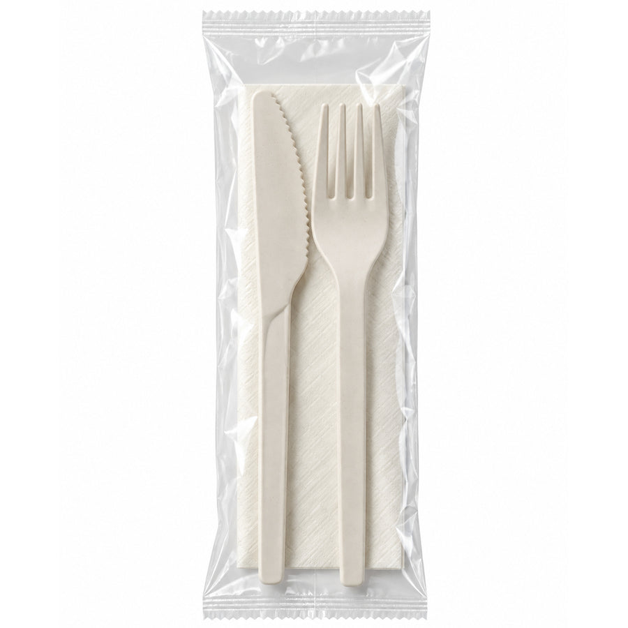 Besteckset Bio-Kunststoff | Messer, Gabel & Serviette | einzeln verpackt