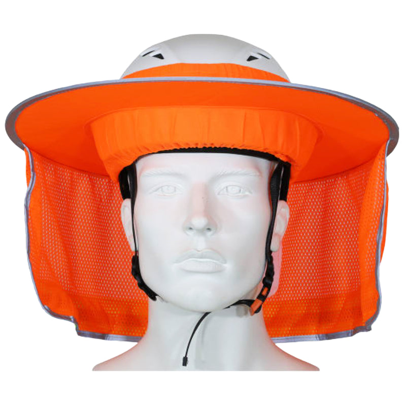 Sombrero-Sonnenblende | für Schutzhelme | 360°-Schutz | UPF 50+ | Orange/Gelb | mit Reflexstreifen