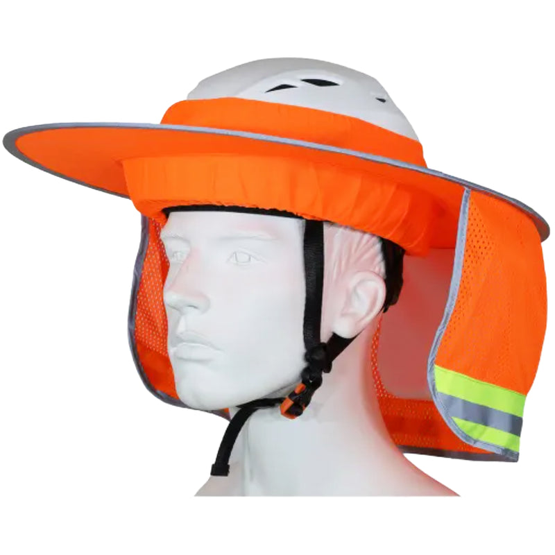 Sombrero-Sonnenblende | für Schutzhelme | 360°-Schutz | UPF 50+ | Orange/Gelb | mit Reflexstreifen