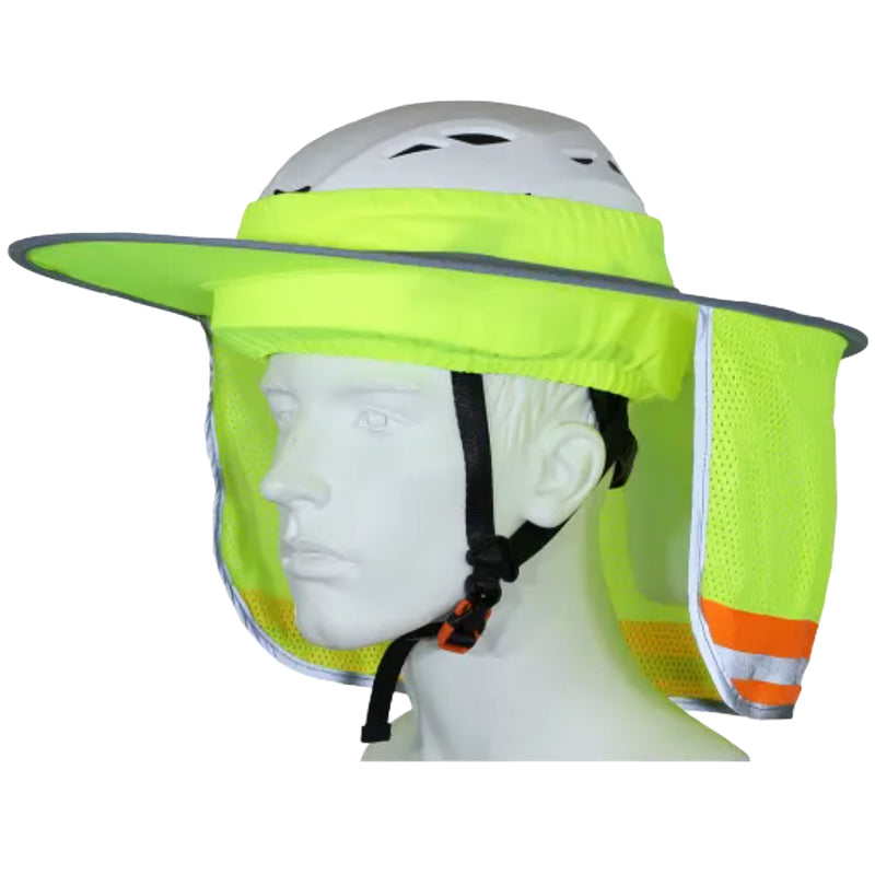 Sombrero-Sonnenblende | für Schutzhelme | 360°-Schutz | UPF 50+ | Orange/Gelb | mit Reflexstreifen
