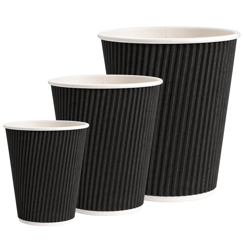 Kaffeebecher geriffelt Schwarz | 1 dl, 2 dl, 3 dl | geruchs- & geschmacksneutral | PE-beschichtet
