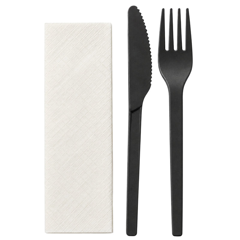Besteckset Bio-Kunststoff Schwarz | Messer, Gabel & Serviette | einzeln verpackt