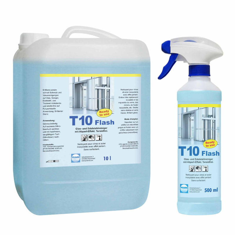 T10 FLASH Glas- & Edelstahlreiniger | gebrauchsfertig | Pramol