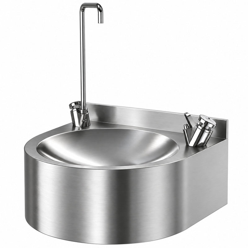 Trinkbrunnen Edelstahl | Ø 350 mm | mit Flaschenfüller | Wandmontage | selbstschliessender Trinksprudler | unten offen