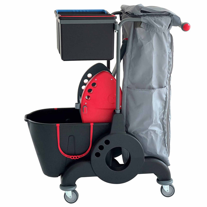 Reinigungswagen | Recycling-Kunststoff | Mopp-Presse | 15/10 L | 90 L Abfalleinheit | Cleanfix ReUse