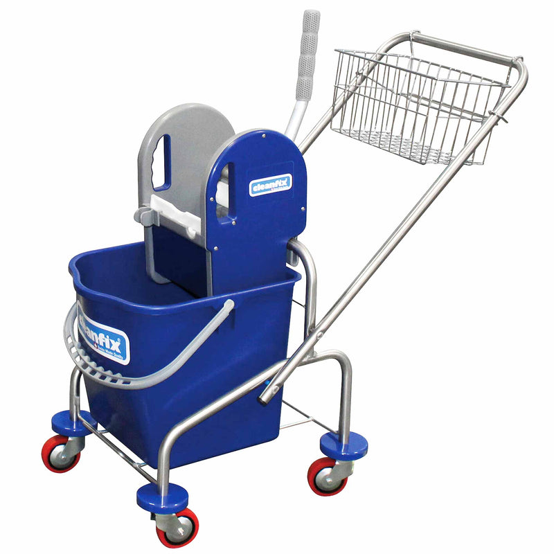 Moppwagen mit Mopp-Presse | 25 L | Metall-Gitterkorb | Einfachfahreimer | Cleanfix