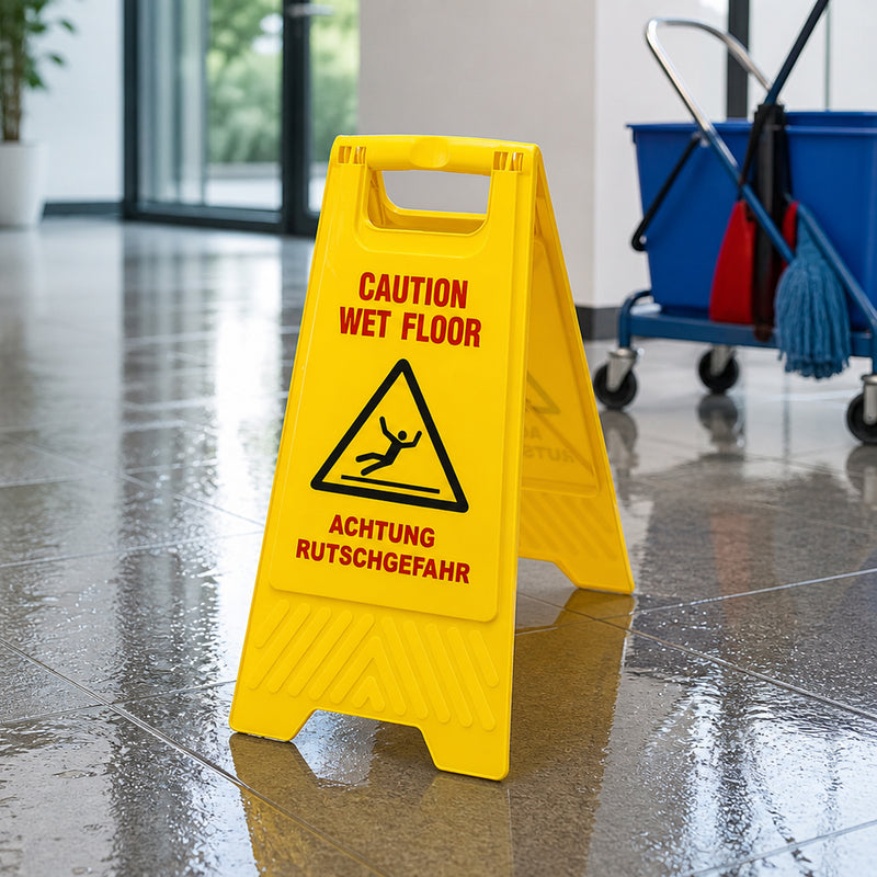 Warnschild Rutschgefahr | Klappbar | Kunststoff | DE & EN | beidseitige Beschriftung