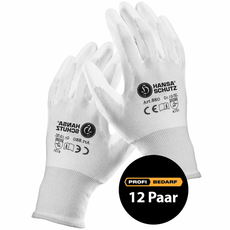 Arbeitshandschuhe Comfort | Nylon-Feinstrick | PU-Beschichtung | atmungsaktiv | Weiss